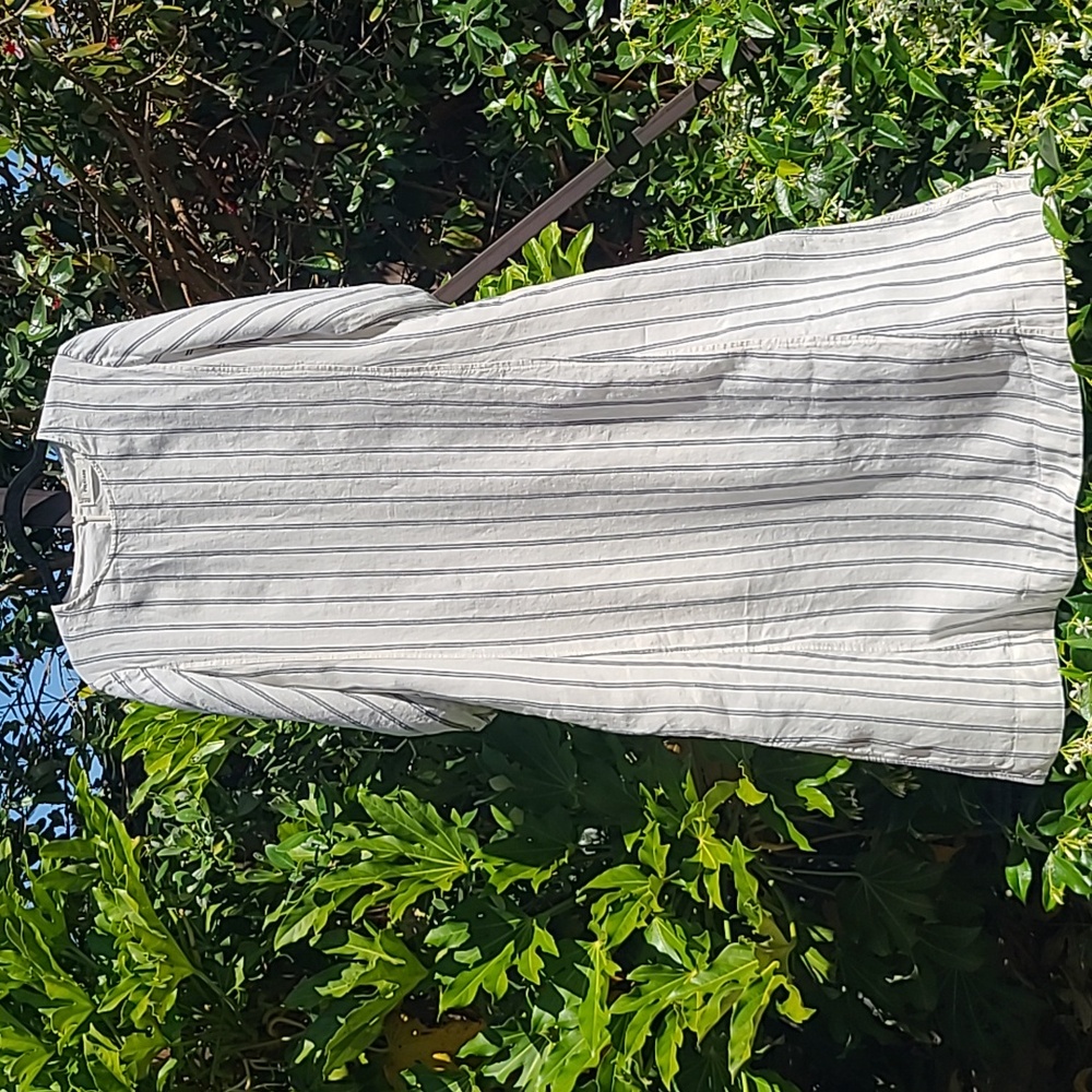 Everlane 100% Linen Cream with Blue Stripe Dress Size 2